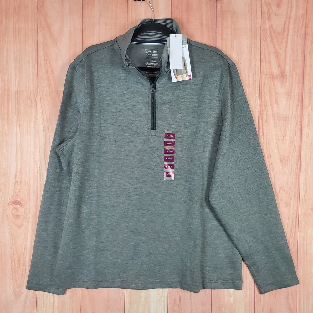 Berkley Jensen Jersey Mens XL Heather Gray Stretch Tight Knit Mock Neck 1/4 Zip‎
